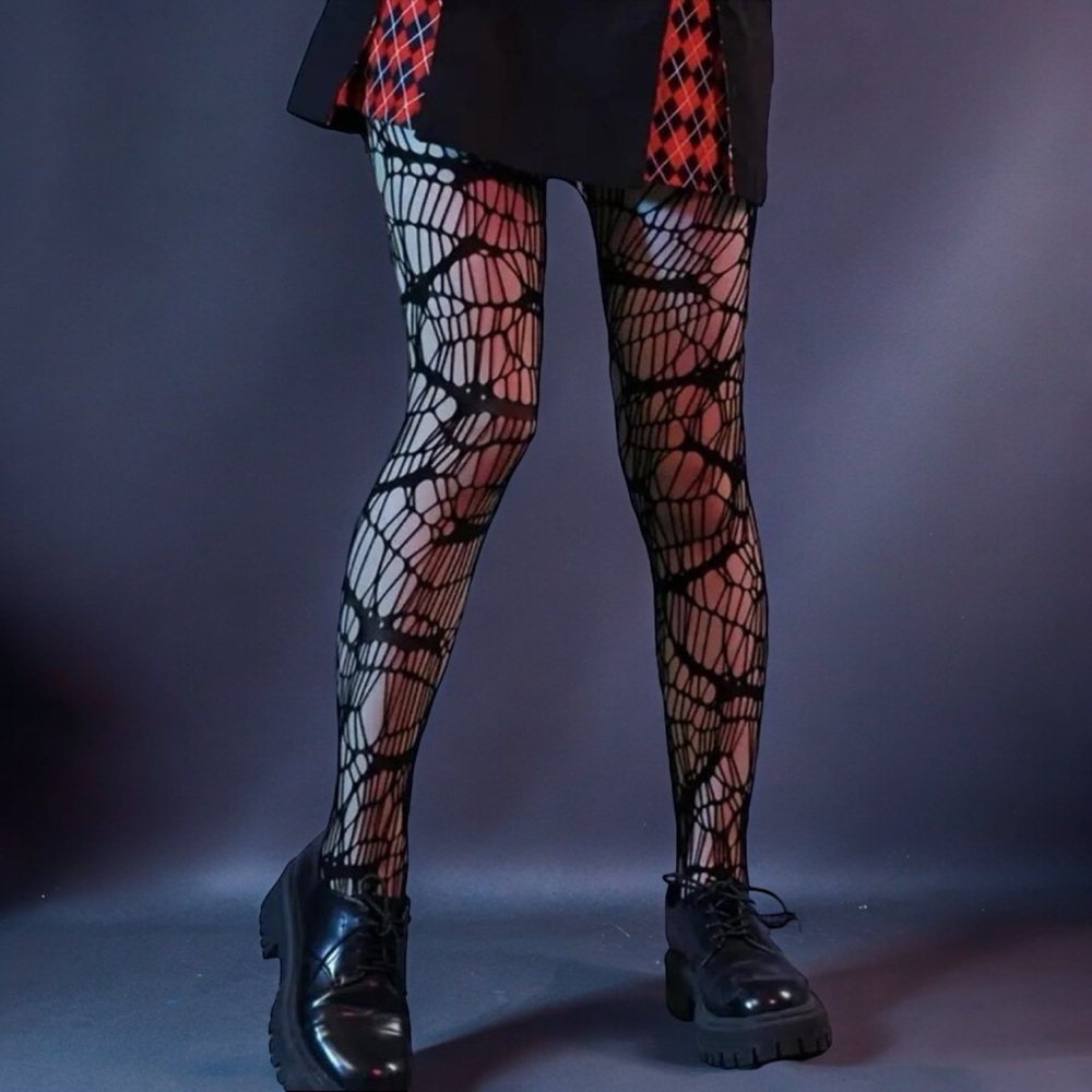Black Bat Patterned Fishnet Tights, High Waist Footed Pantyhose One Size‎